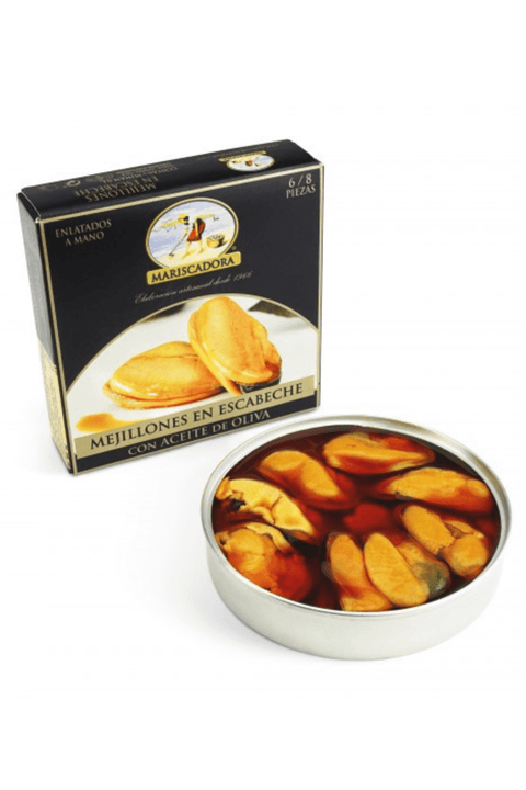 "Mejillones" Cozze Giganti dell'Atlantico in Salsa Escabeche - 8/12 Mejillones- Mariscadora. Provenienza Spagna. Perfette per le tue tapas. Disponibile online su Sparkleitaly.it