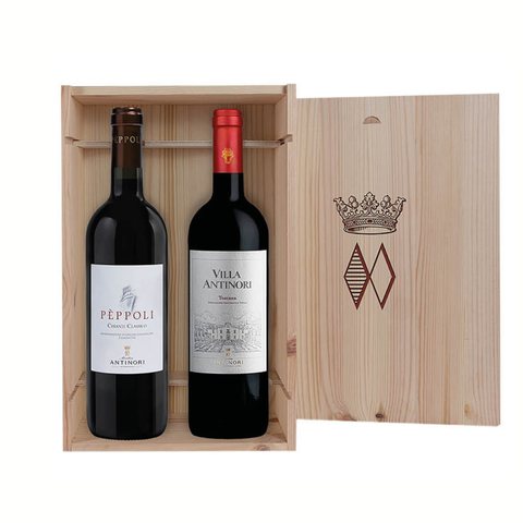 Confezione Antinori con Cassetta in Legno Pèppoli e Villa Antinori Rosso