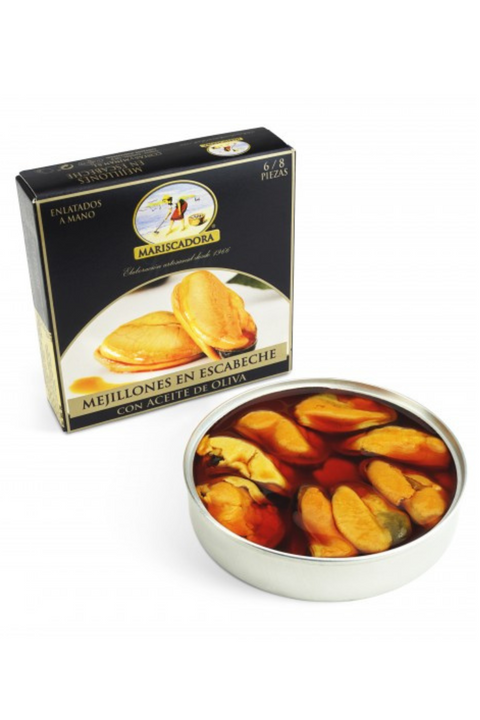 "Mejillones" Cozze Giganti dell'Atlantico in Salsa Escabeche - 8/12 Mejillones- Mariscadora. Provenienza Spagna. Perfette per le tue tapas. Disponibile online su Sparkleitaly.it