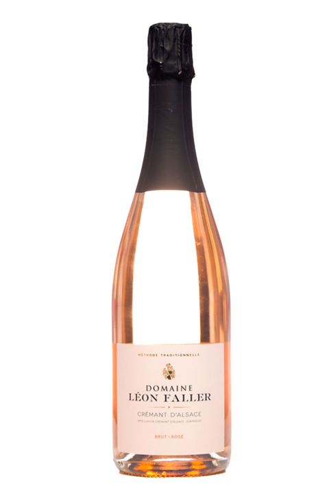 bollicine 750ml bottiglia Crèmant d'Alsace Brut Rosè 2018 - Domaine Leon Faller. Provenienza Francia. Abbinamenti: cruditè di mare, tartare di pesce, orata al forno. Ordinalo online su Sparkleitaly.it 